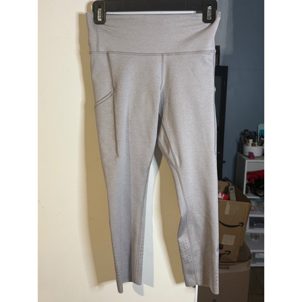 Nike Womens Dri-FIT Running Leggings Gray High Rise Pockets Laser Cut Size S
